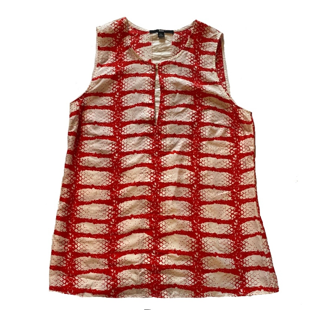HUGO BOSS red and white print sleeveless top